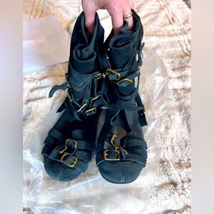 Black Leather Gladiator Sandals